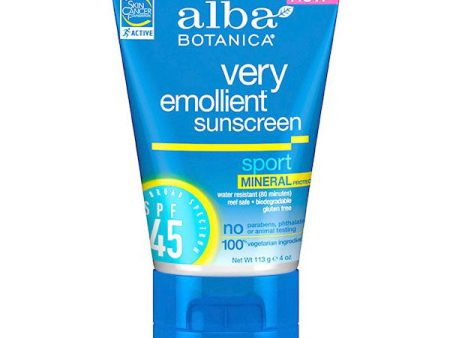 Very Emollient Sport Mineral Sunscreen SPF 45, 4 oz, Alba Botanica Online