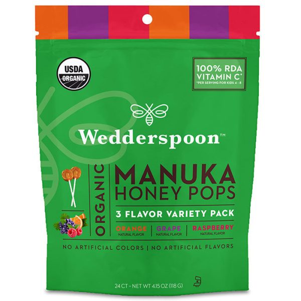 Organic Manuka Honey Pops 3 Flavor Variety Pack (Orange Grape Raspberry), 4.15 oz (118 g), Wedderspoon Online Sale