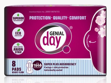 Eco Certified Heavy Flow Menstrual Pads with Anion Strip, 8 ct, Genial Day Cheap