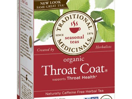 Organic Throat Coat Tea, Original with Slippery Elm, 16 Tea Bags, Traditional Medicinals Teas For Sale