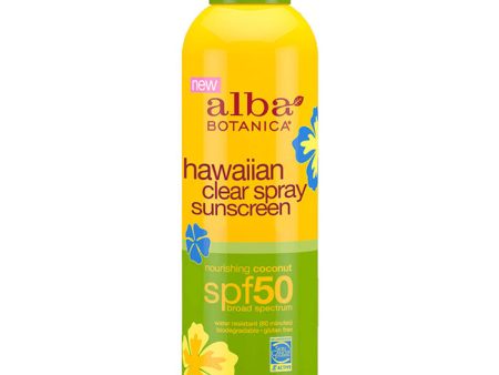 Hawaiian Clear Spray Sunscreen SPF 50 - Nourishing Coconut, 6 oz, Alba Botanica Online now