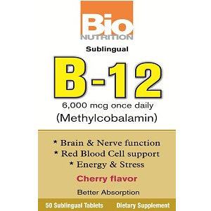 B-12 Sublingual, Cherry Flavor, 50 Tablets, Bio Nutrition Inc. Sale