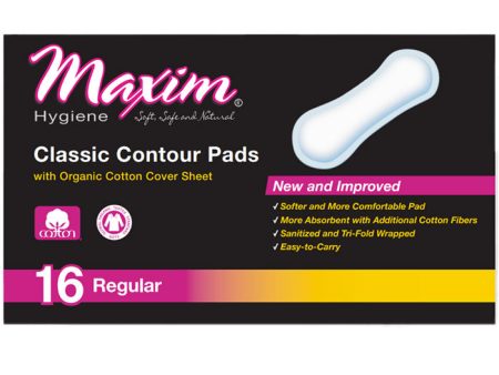 Classic Contour Sanitary Pads with Organic Cotton Cover Sheet, Regular, 16 Count, Maxim Hygiene Products Discount