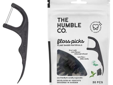 Dental Floss Picks Double Thread - Charcoal, 50 pcs, The Humble Co. For Cheap