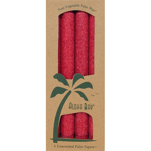 Palm Tapers 9 Inch, Unscented, Red, 4 Candles, Aloha Bay Hot on Sale