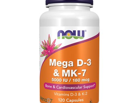 Mega D-3 & MK-7, Vitamins D3 & K2, Value Size, 120 Capsules, NOW Foods Online now