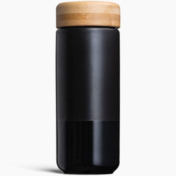 Insulated Ceramic Mug with Bamboo Lid, Black, 12 oz, Soma For Sale