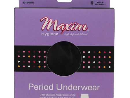 Period Underwear Boyshorts, Black, Medium Absorbency, Large, 1 ct, Maxim Hygiene Products on Sale