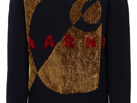 Velvet-Effect Logo Knit Jumper on Sale