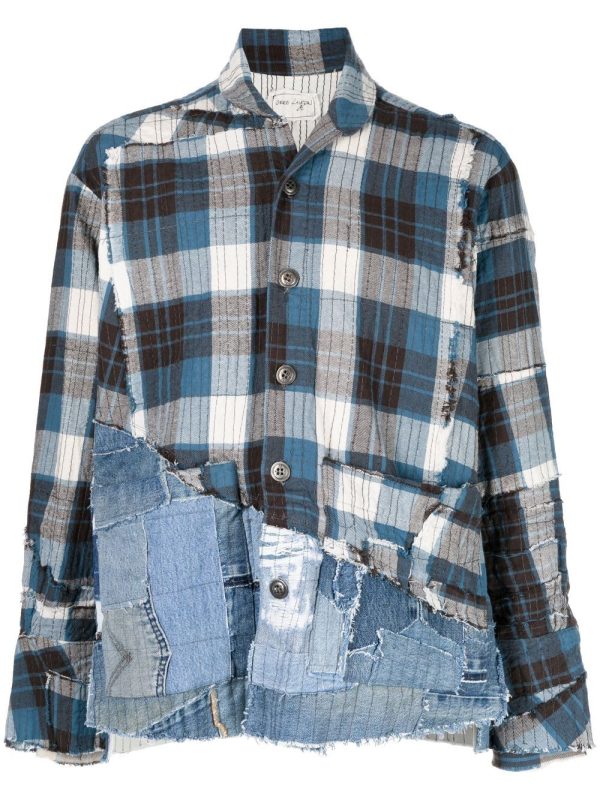 Denim-Panel Patchwork Shirt on Sale